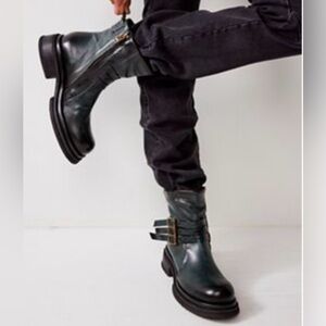 A.S.98 Dark Green Leather Crossroads Moto Boots